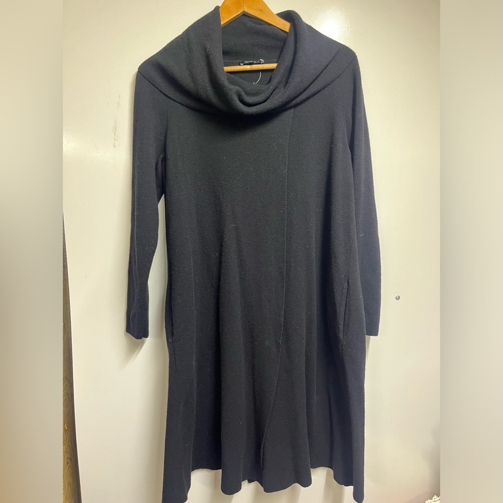 Lafayette 148 wool Women's M Black Wrap Front Cowl Neck poncho Sweater